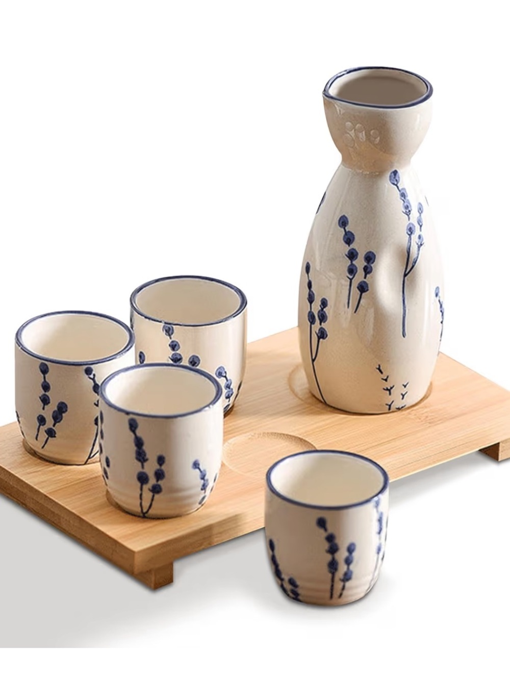 Ceramic Sake Set, 5pcs Japanese Saki Set with 1 Sake Carafe 4 Sake Cups, Saki